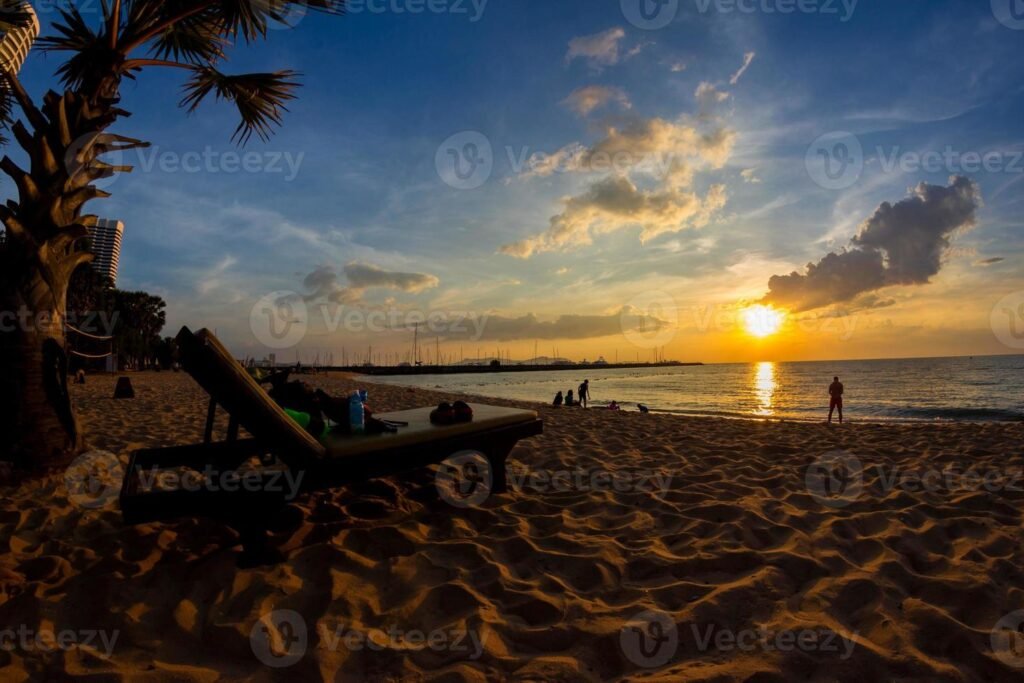 tropical-beach-at-sunset-beach-chair-on-pattaya-beach-thailand-fisheye-view-photo